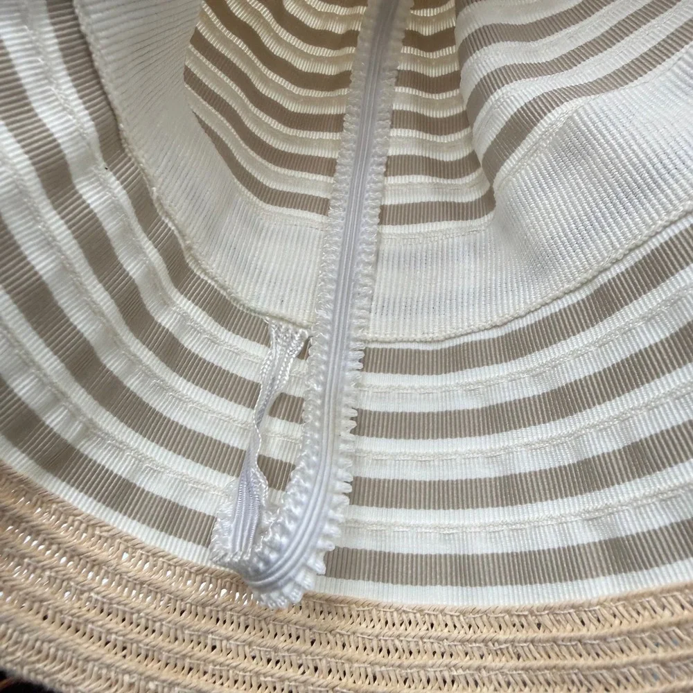 Girls Sun Hat Beige Striped Oversized Bow Character Label 50cm Boutique